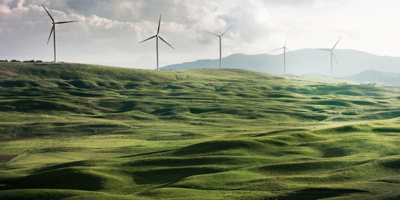 Wind turbines in green field